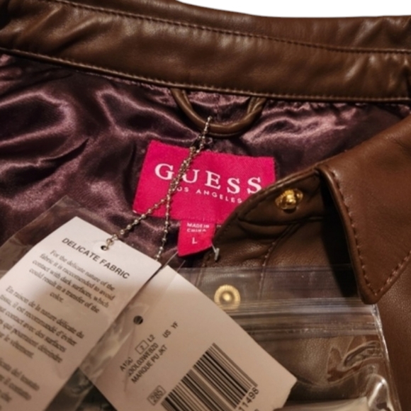 Women's Large Guess Marque Brown Faux-Leather Belted Jacket - Picture 2 of 7